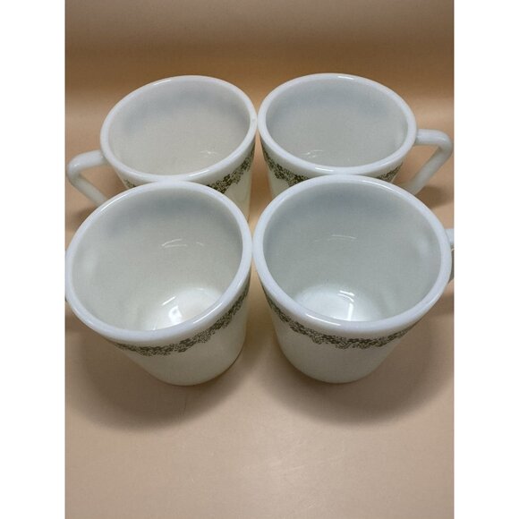 Vintage Pyrex Green Crazy Daisy Spring Blossom Coffee Cup Mugs D-Handle SET OF 4 - Picture 4 of 7